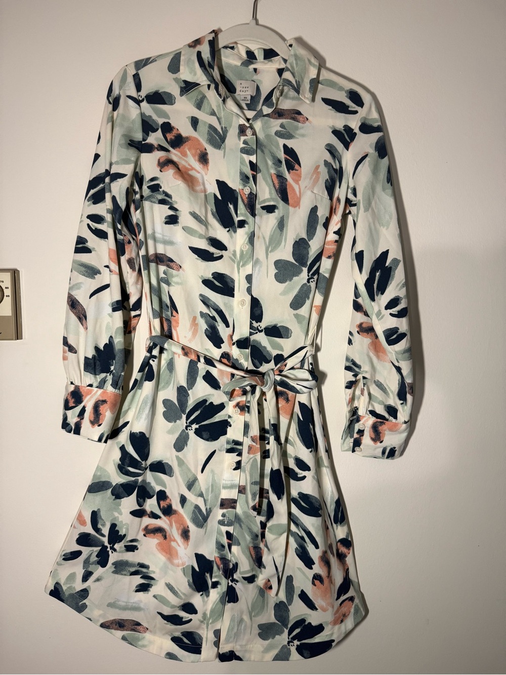 a new day Floral Button-Front Shirt Dress in Cream, Navy & Peach